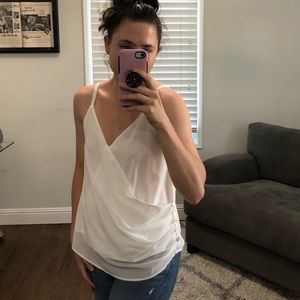 Zenana white/black draped cami w/ shell detail - S